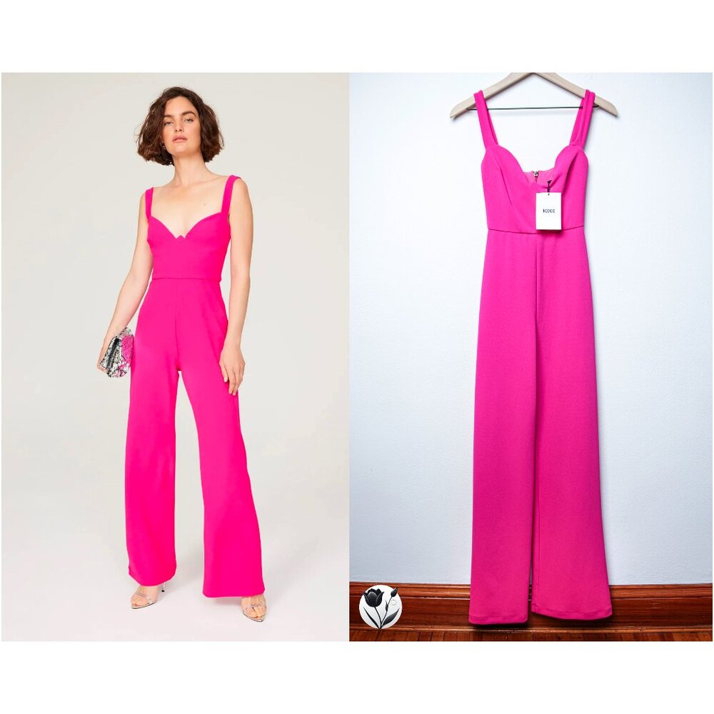 Women's NWT NOOKIE Jumpsuit Size XS (US 2) Corset Pantsuit Neon Pink RP $247